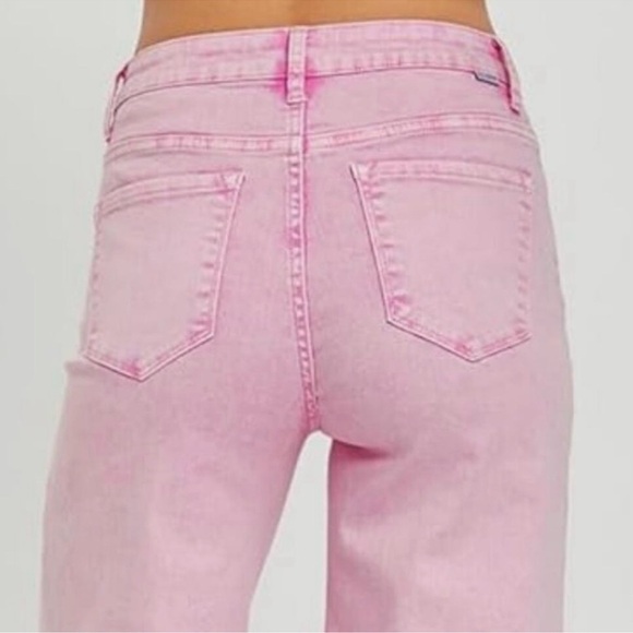 NWT Risen Los Angeles High Rise Raw Hem Slit Straight Jeans In Acid Pink 💗 - Picture 3 of 12